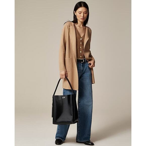 J Crew Juliette Collarless Sweater Blazer Size Smal Khaki Merino Wool Minimalist - Picture 1 of 10